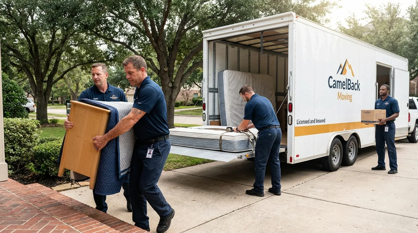 Crew loading residential truck for cross-state move from Canaan, ME