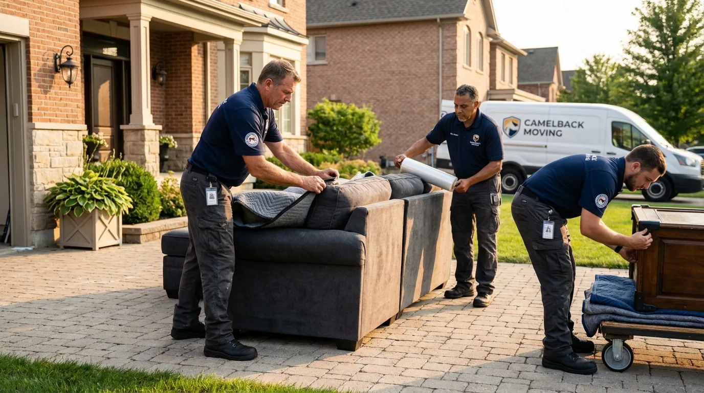 Large estate moving crew wrapping furniture in Canaan, ME